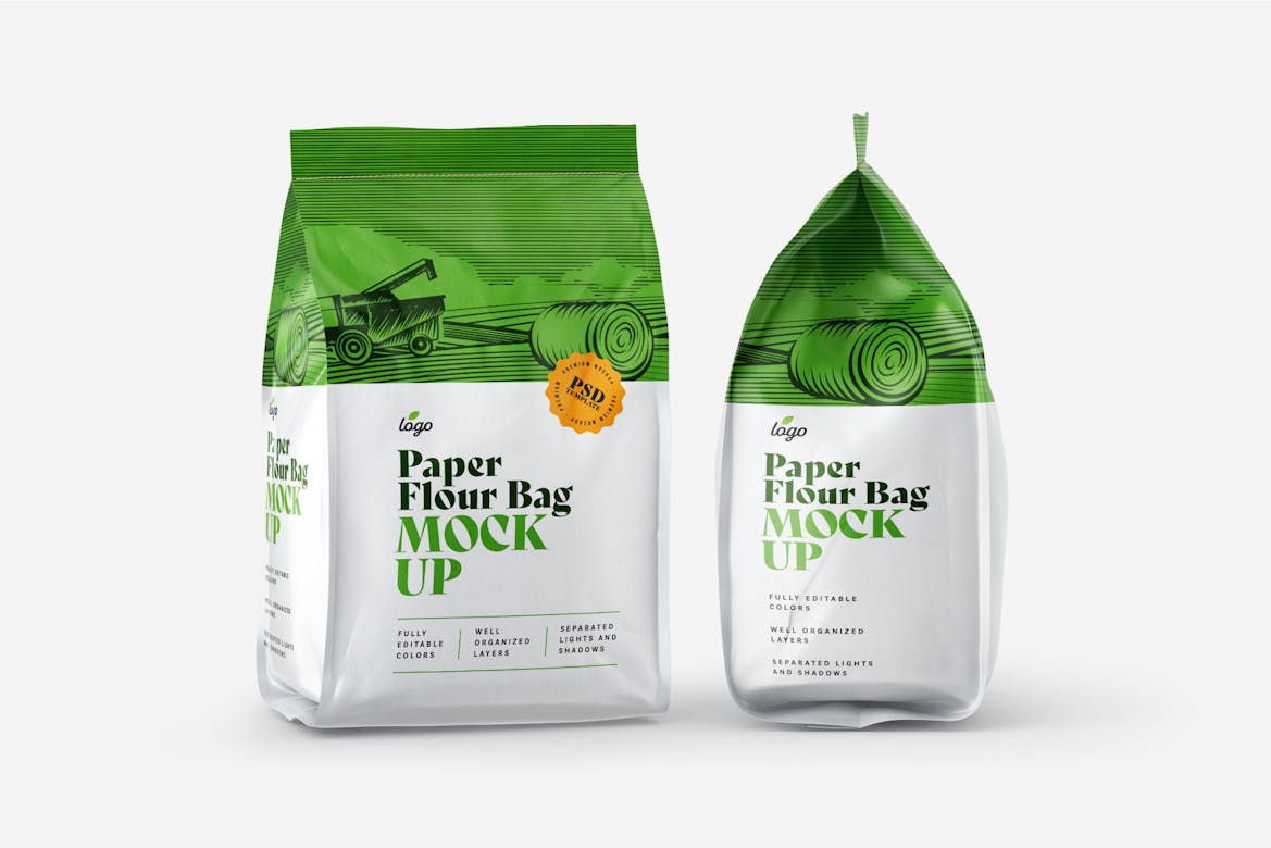 Paper Flour Bag Mockup Set | Pouch | Premium & Free PSD Mockup Store