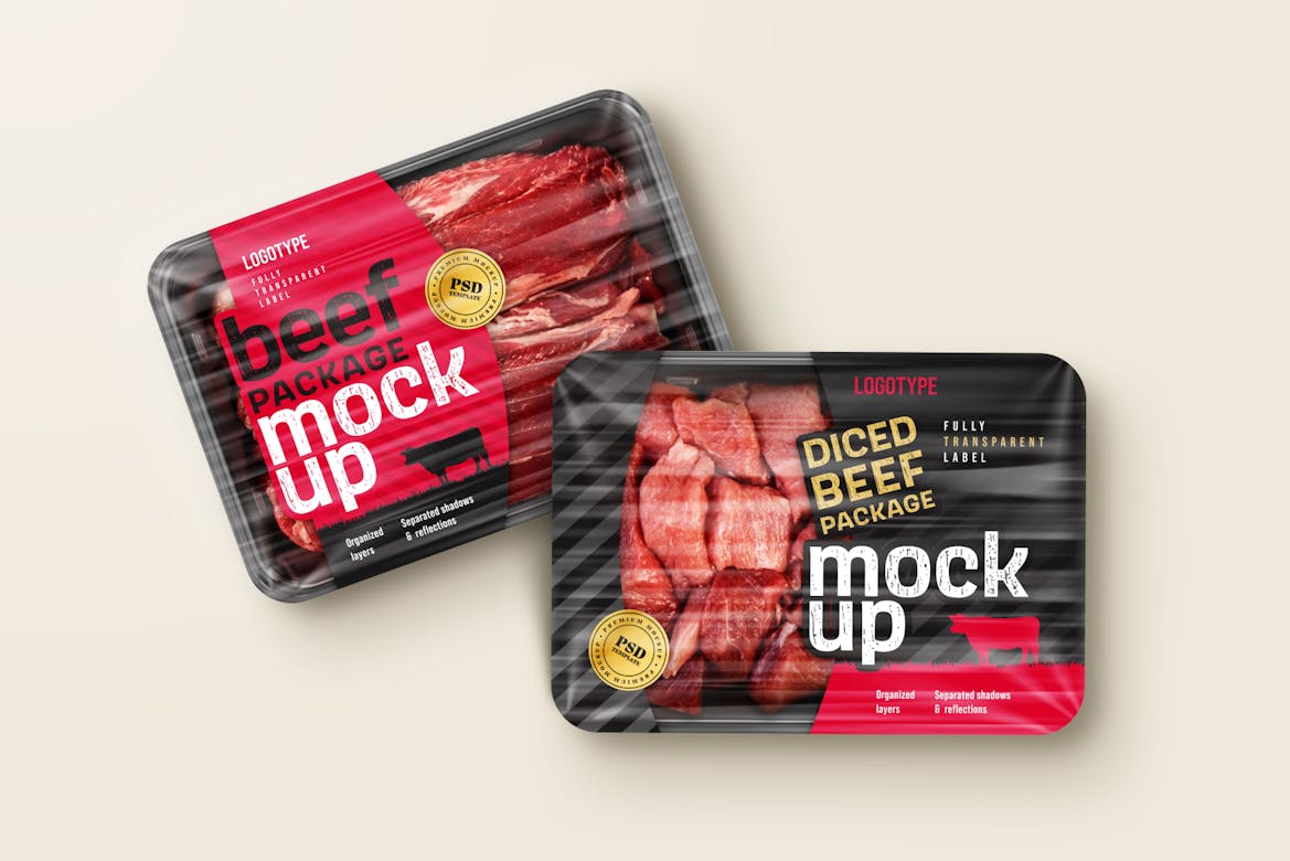 Raw Beef Package Mockup Set | Premium & Free PSD Mockup Store