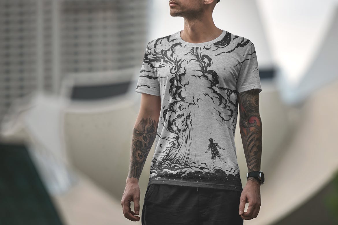 T-Shirt Mockup Male Model City Scene 20 | Premium & Free Psd Mockup Store
