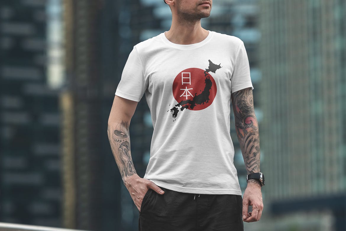 T-Shirt Mockup Male Model City Scene 24 | Premium & Free Psd Mockup Store