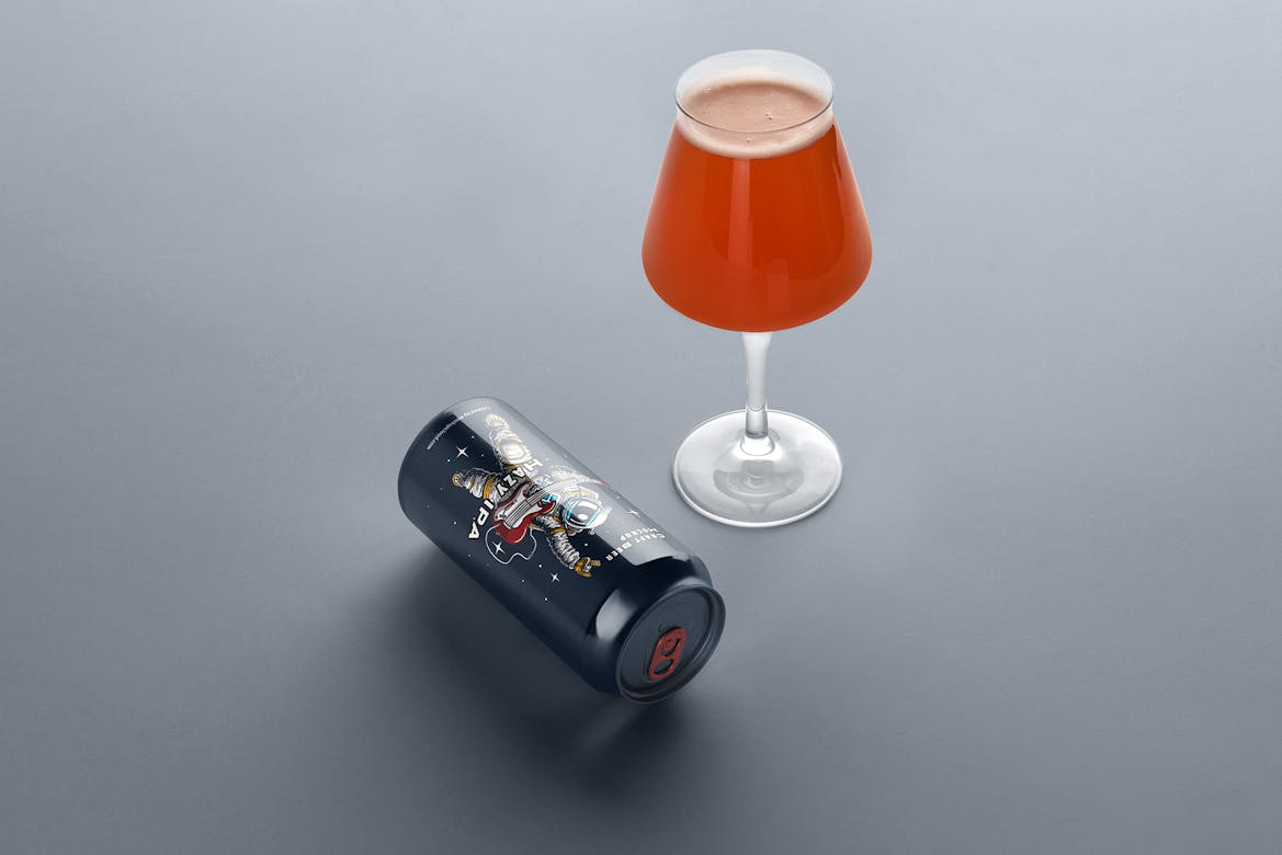 Craft Beer Can With Glass Mockup Scene 14