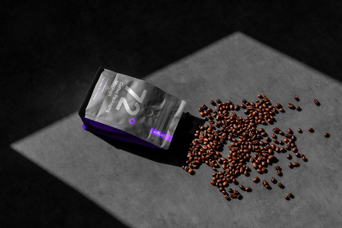 Coffee Packaging Scene PSD Mockup, Perspective – Original Mockups
