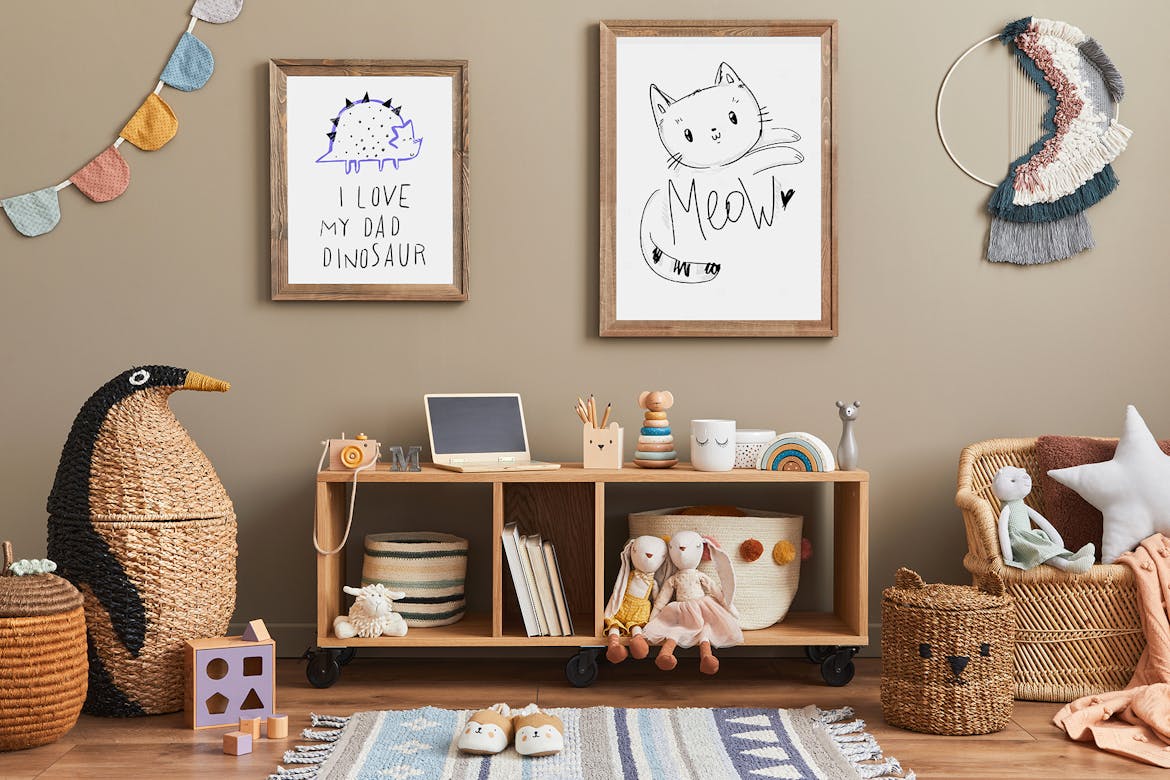 Artwork Frame Kids Room Mockup Scene 14 | Premium & Free PSD Mockup Store