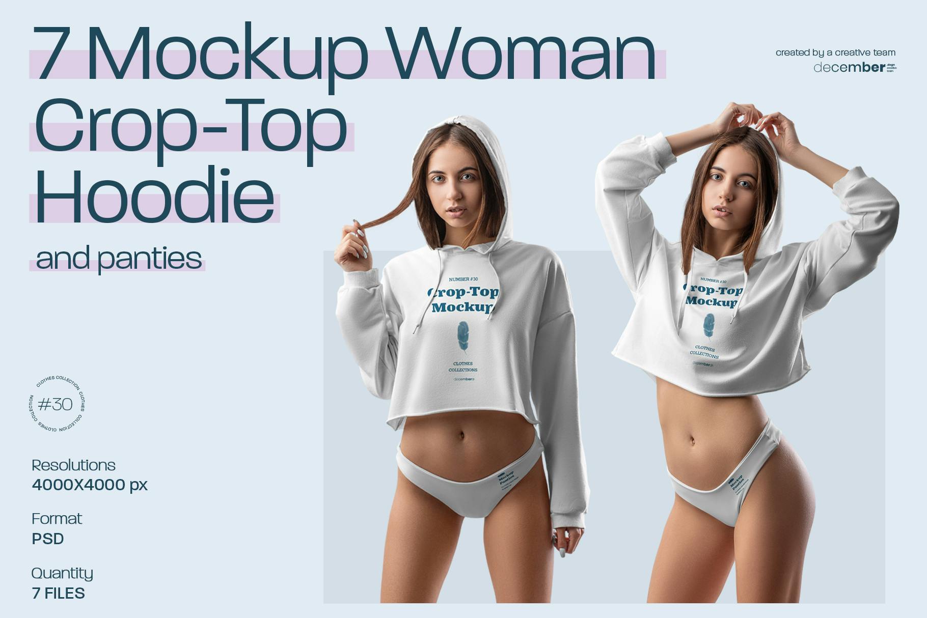 7 Mockups Woman Crop Top Hoodie and Panties Premium Free PSD