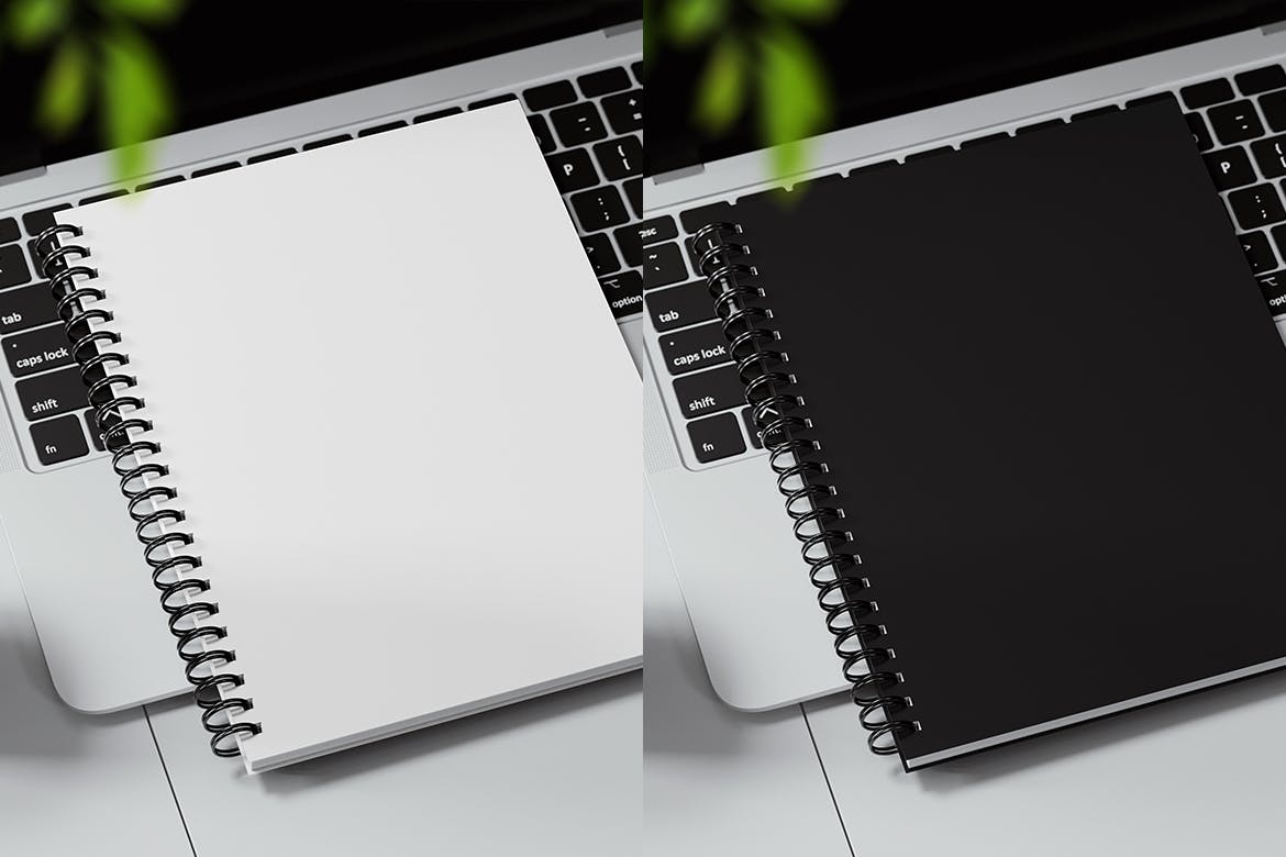 Spiral Bound Book on a Laptop Keyboard Mockup Premium & Free PSD