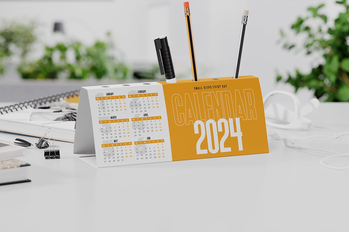 Desk Calendar With Pen Box Mockups