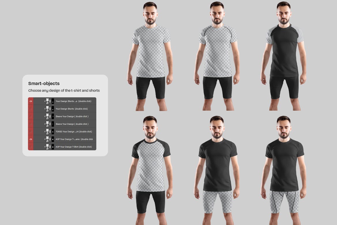 6 Men's Mockups T-Shirt and Compression Shorts | Premium & Free PSD ...